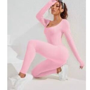 Shein Pink Long Sleeve Ribbed Bodysuit